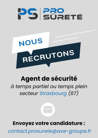 pro sûreté filiale d'ave groupe recrute des agents de sécurité à strasbourg pour du gardiennage de sites 