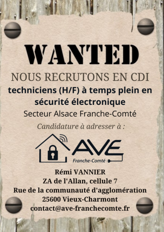 AVE recrute des techniciens secteur belfort montbeliard mulhouse 