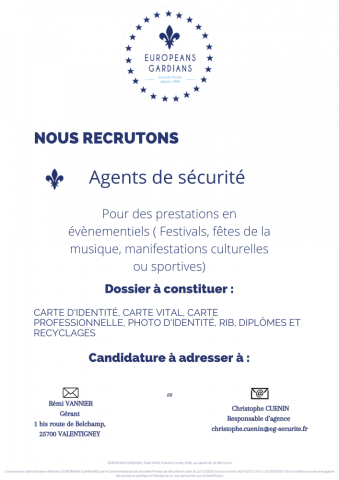 Europeans Gardians société de sécurité privée recrute des agents de sécurité